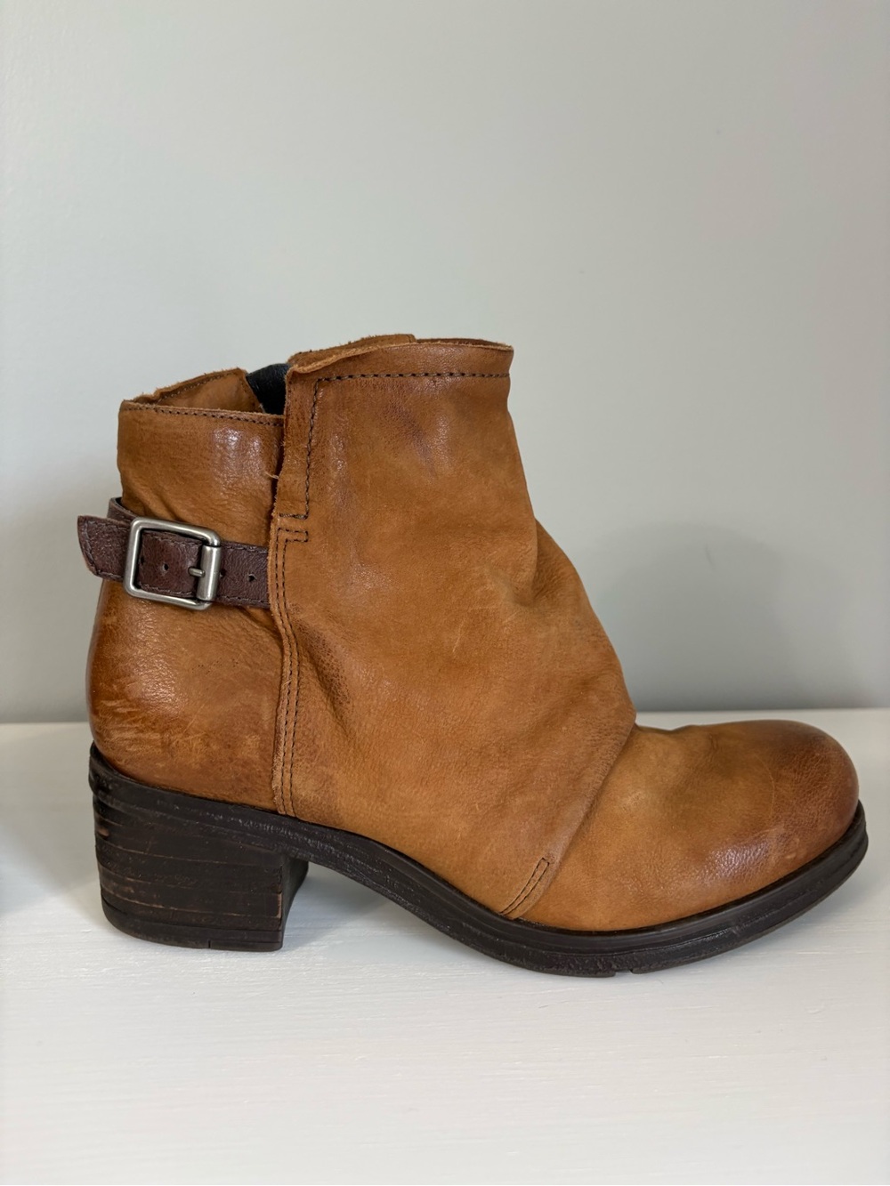 Miz Mooz Stoney Brown Leather Ankle Boots 38 Boho Vintage-Inspired Block Heel - Picture 6 of 11
